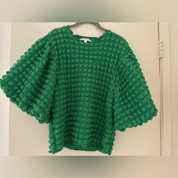 Anthropologie Eri + Ali Green Textured Puff-Sleeve Top XL - Picture 5 of 8